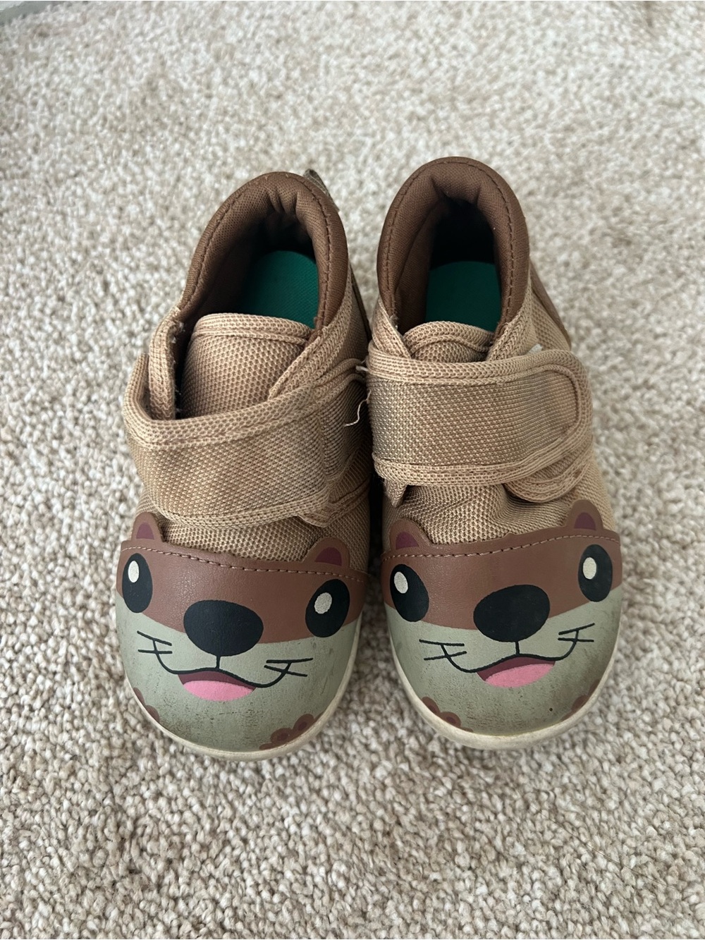 Ikiki Kids Brown Animal Face Velcro Sneakers with Squeaky Sounds